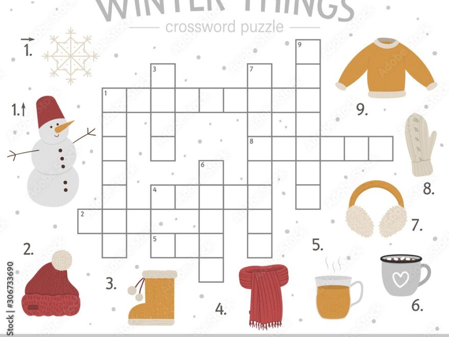 Vector Winter Things Crossword Puzzle Bright And Colorful Winter Quiz For Children Educational Activity With Cold Season Elements Stock Vector Adobe Stock