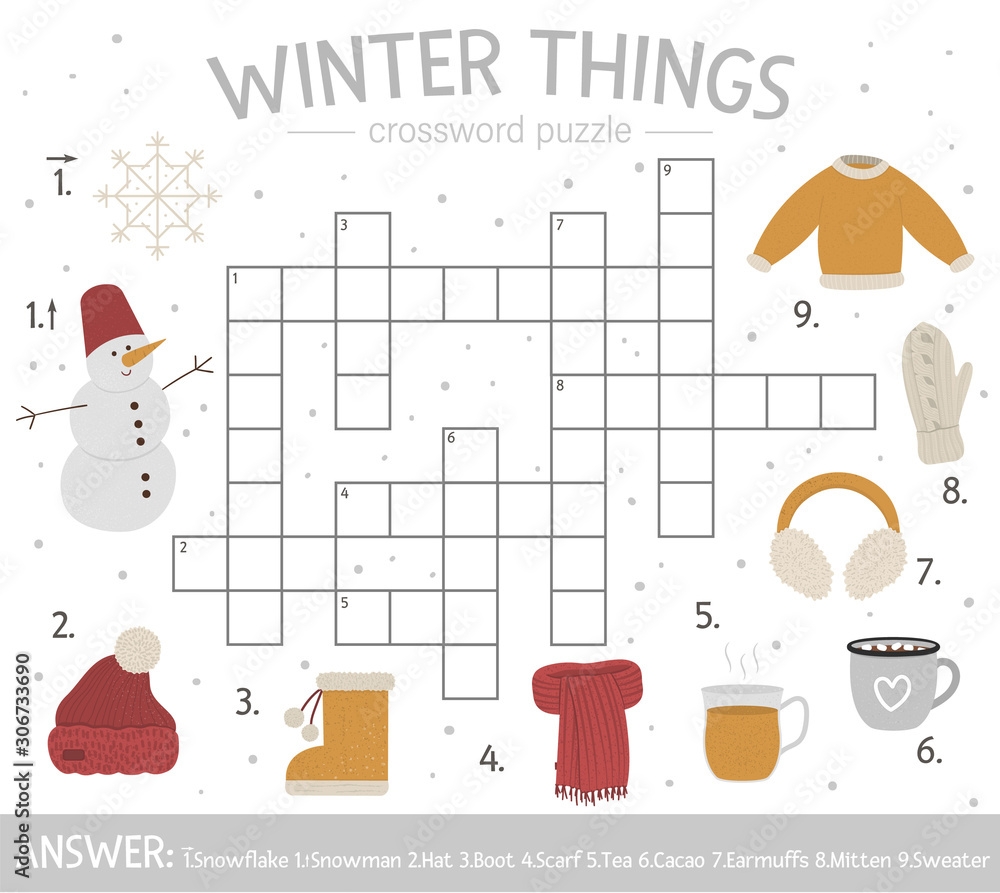 Vector Winter Things Crossword Puzzle Bright And Colorful Winter Quiz For Children Educational Activity With Cold Season Elements Stock Vector Adobe Stock Vector Winter Things Crossword Puzzle Bright And Colorful Winter Quiz For Children Educational Activity With Cold Season Elements Stock Vector Adobe Stock