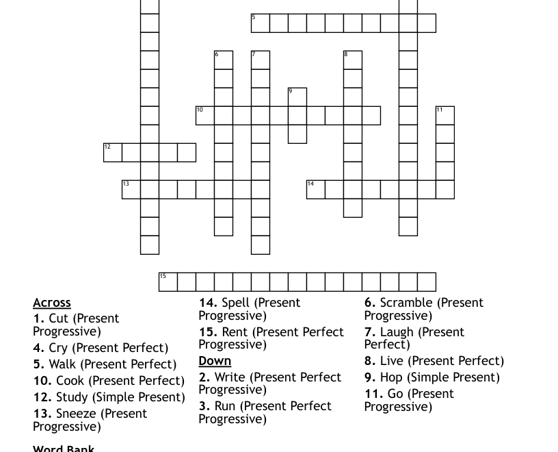 Verb Tenses To Express The PRESENT Crossword WordMint
