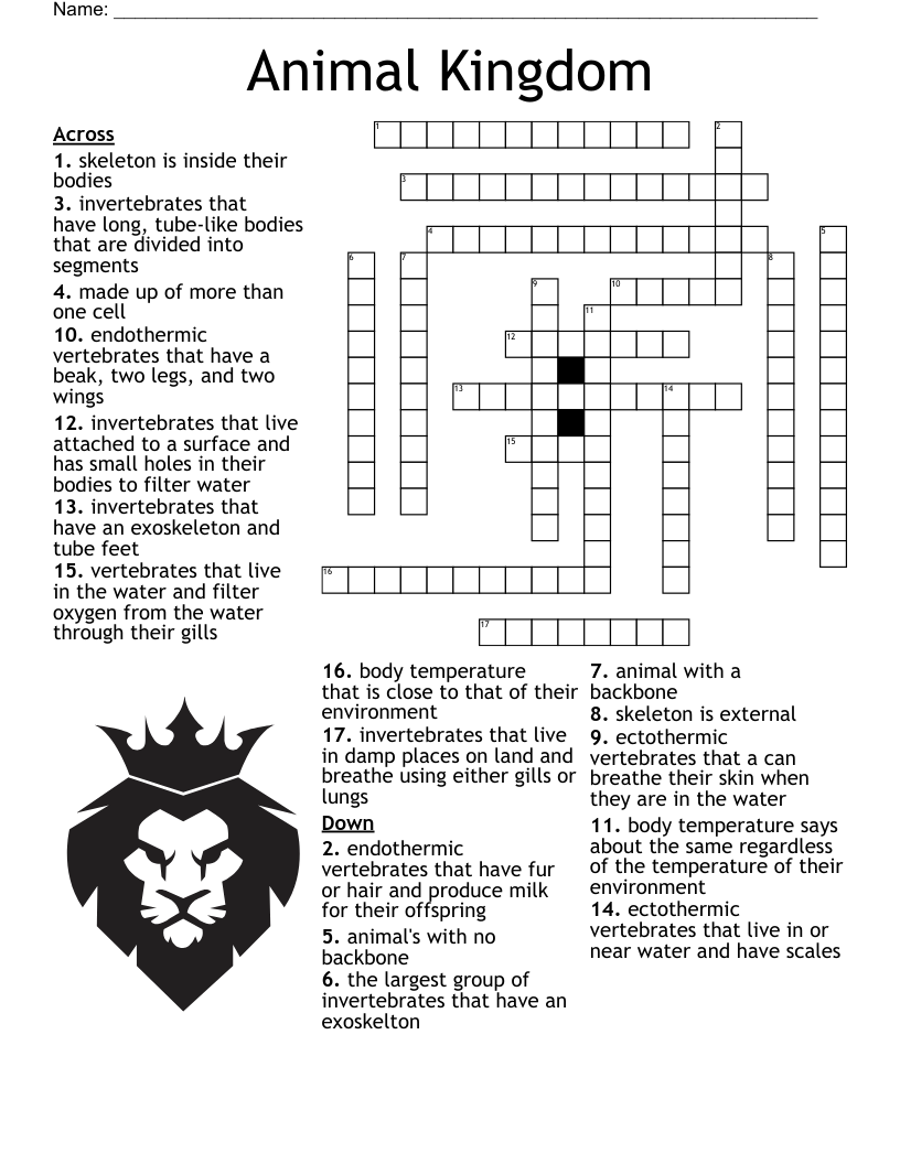 Crossword Puzzle On Vertebrates And Invertebrates Printable Crossword Puzzle On Vertebrates And Invertebrates Printable