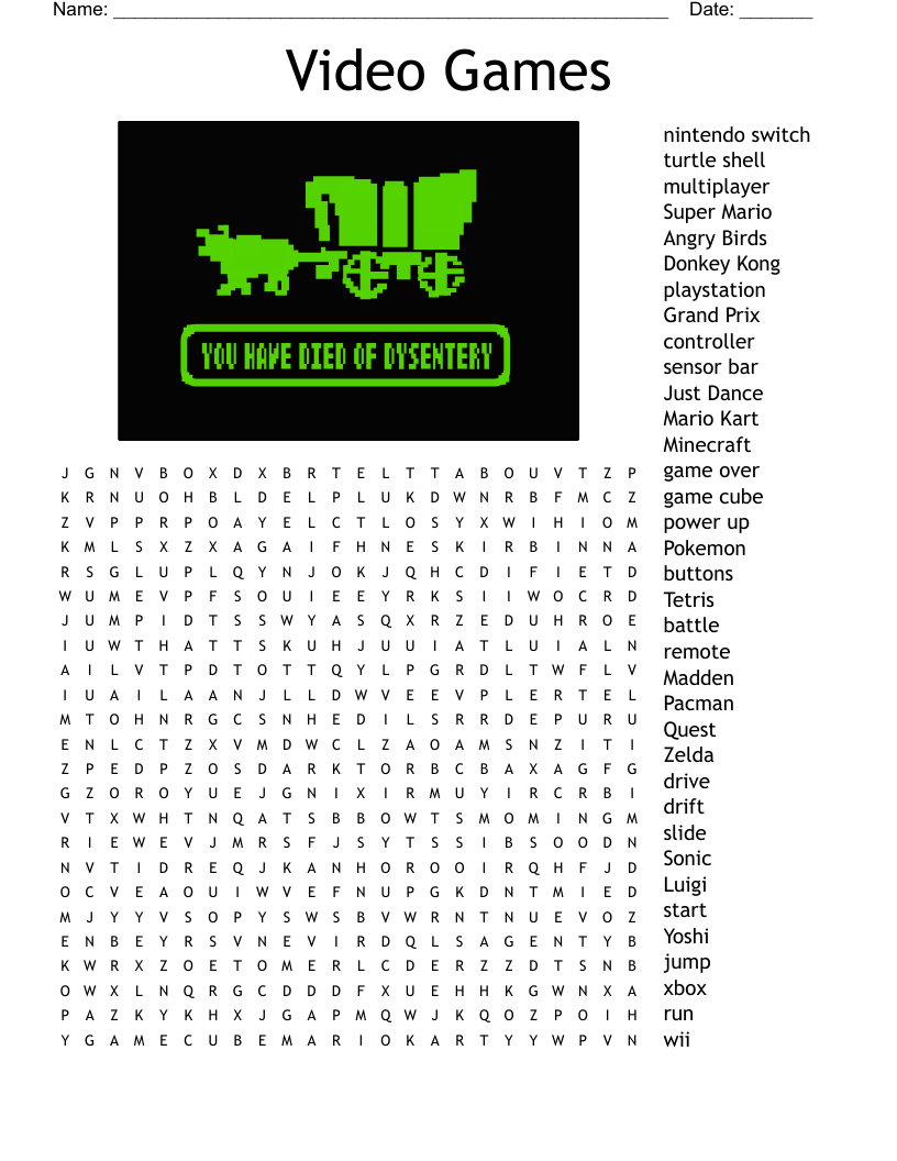 Video Game Word Search WordMint