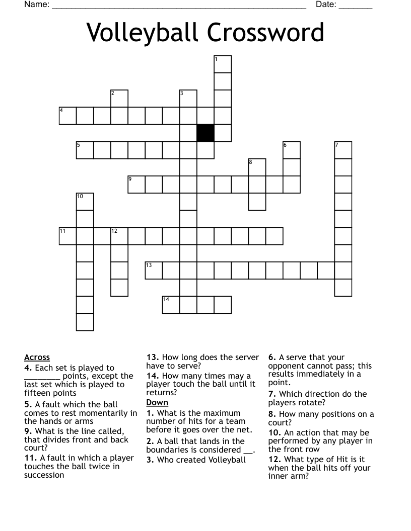 Volleyball Crossword WordMint Volleyball Crossword WordMint