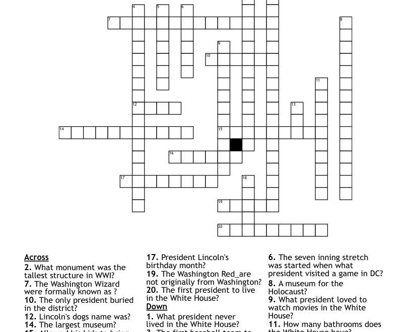 Washington DC Crossword WordMint
