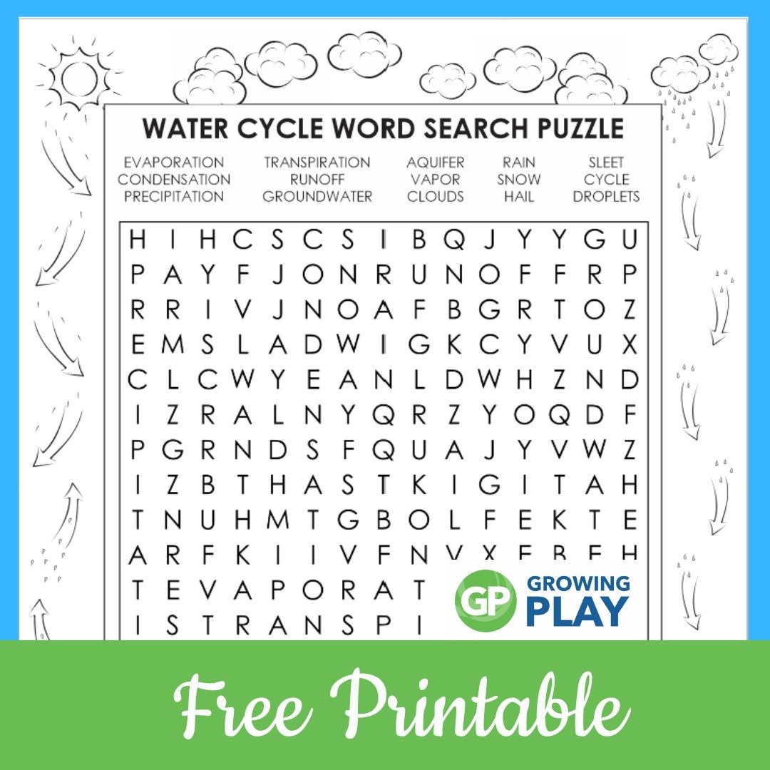 Water Cycle Word Search Free Printable Growing Play