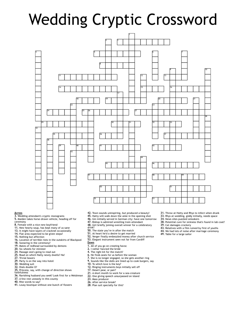 Wedding Cryptic Crossword WordMint Wedding Cryptic Crossword WordMint