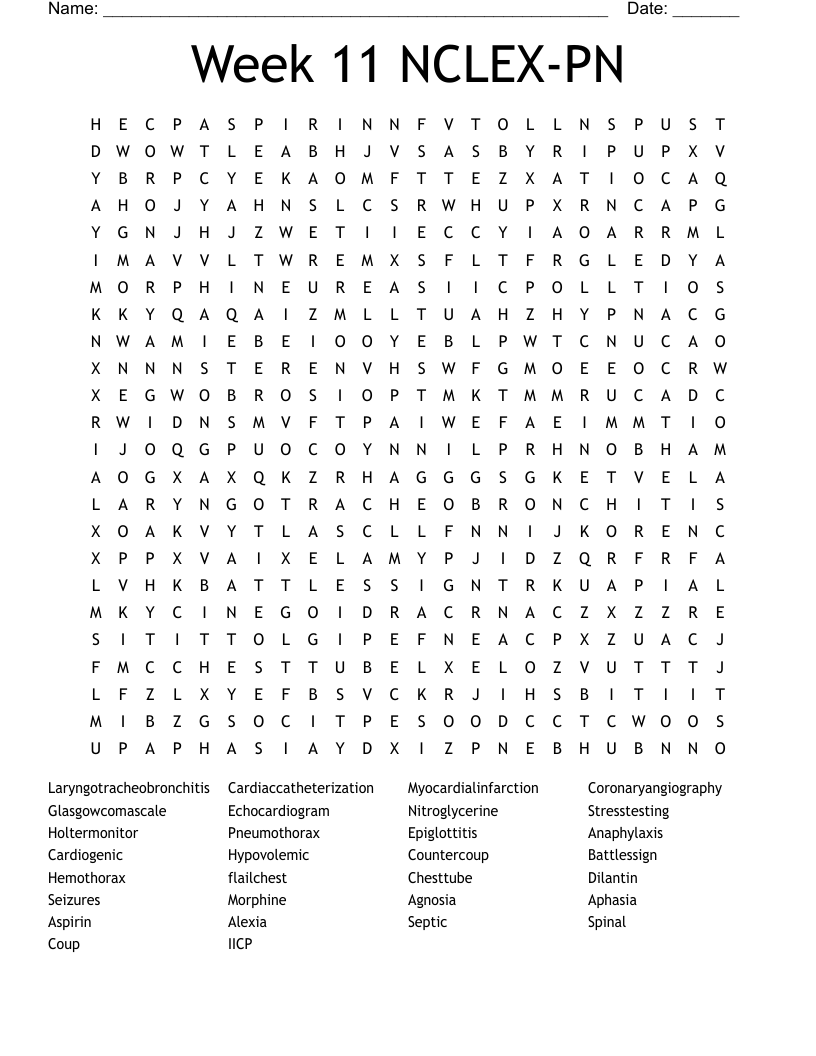 Week 11 NCLEX PN Word Search WordMint