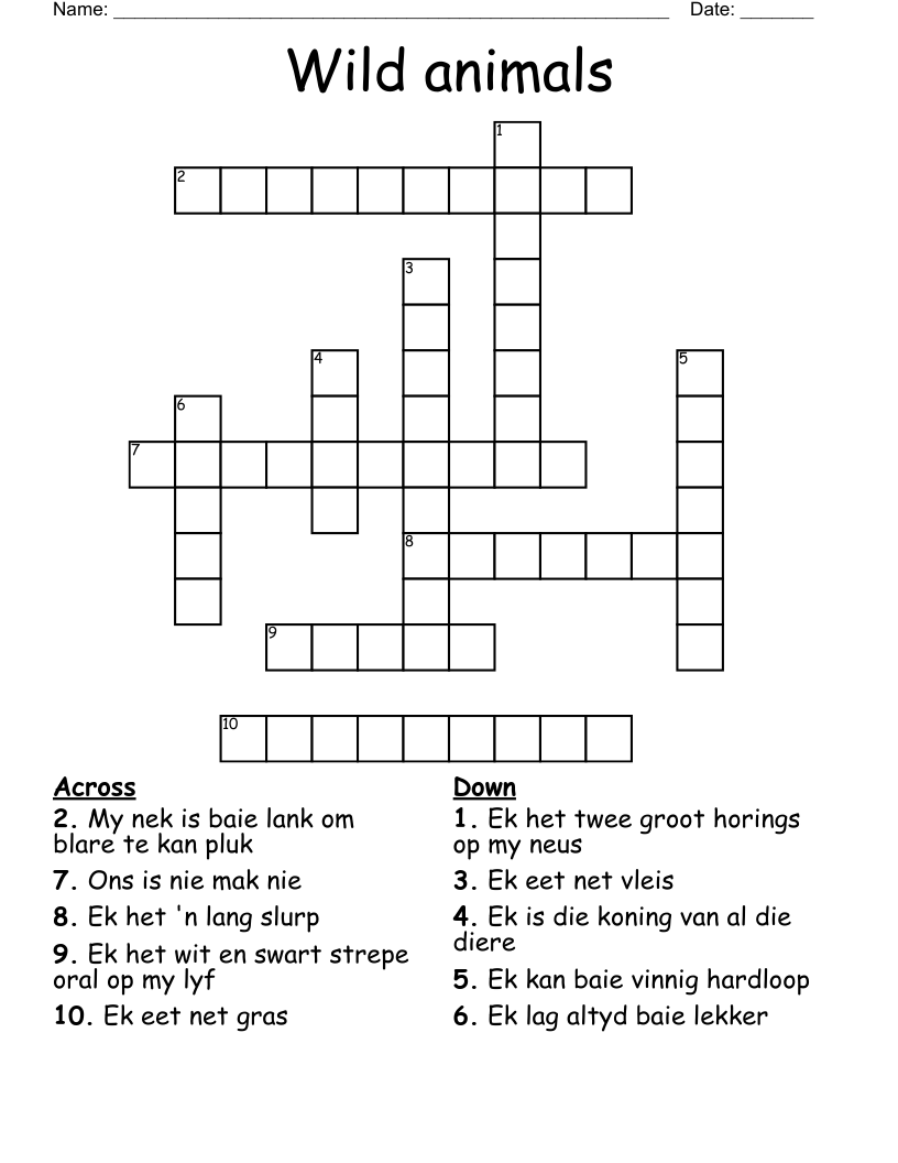 Wild Animals Crossword WordMint