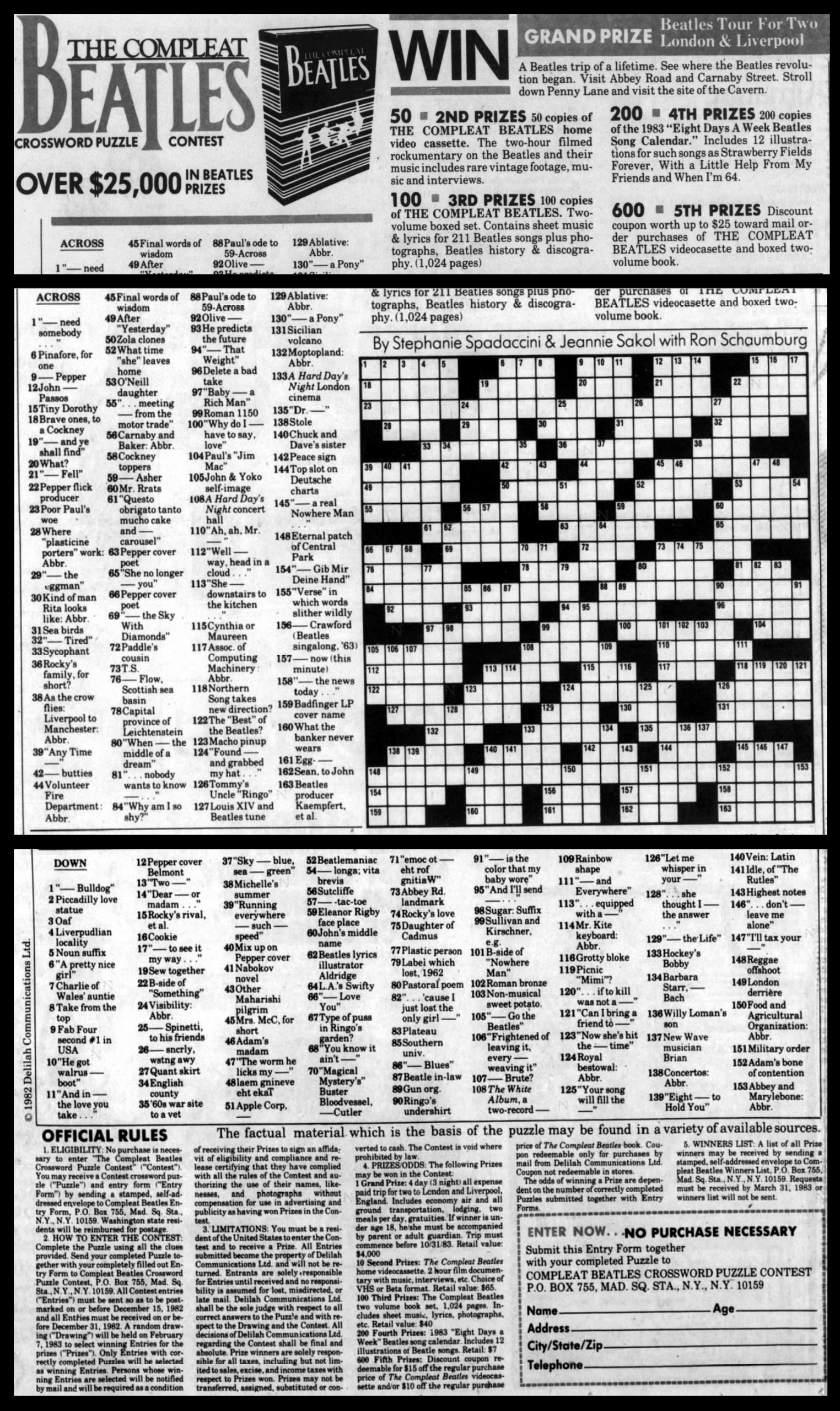 Win A Copy Of The Compleat Beatles Crossword Puzzle Contest 1982 R beatles Win A Copy Of The Compleat Beatles Crossword Puzzle Contest 1982 R beatles