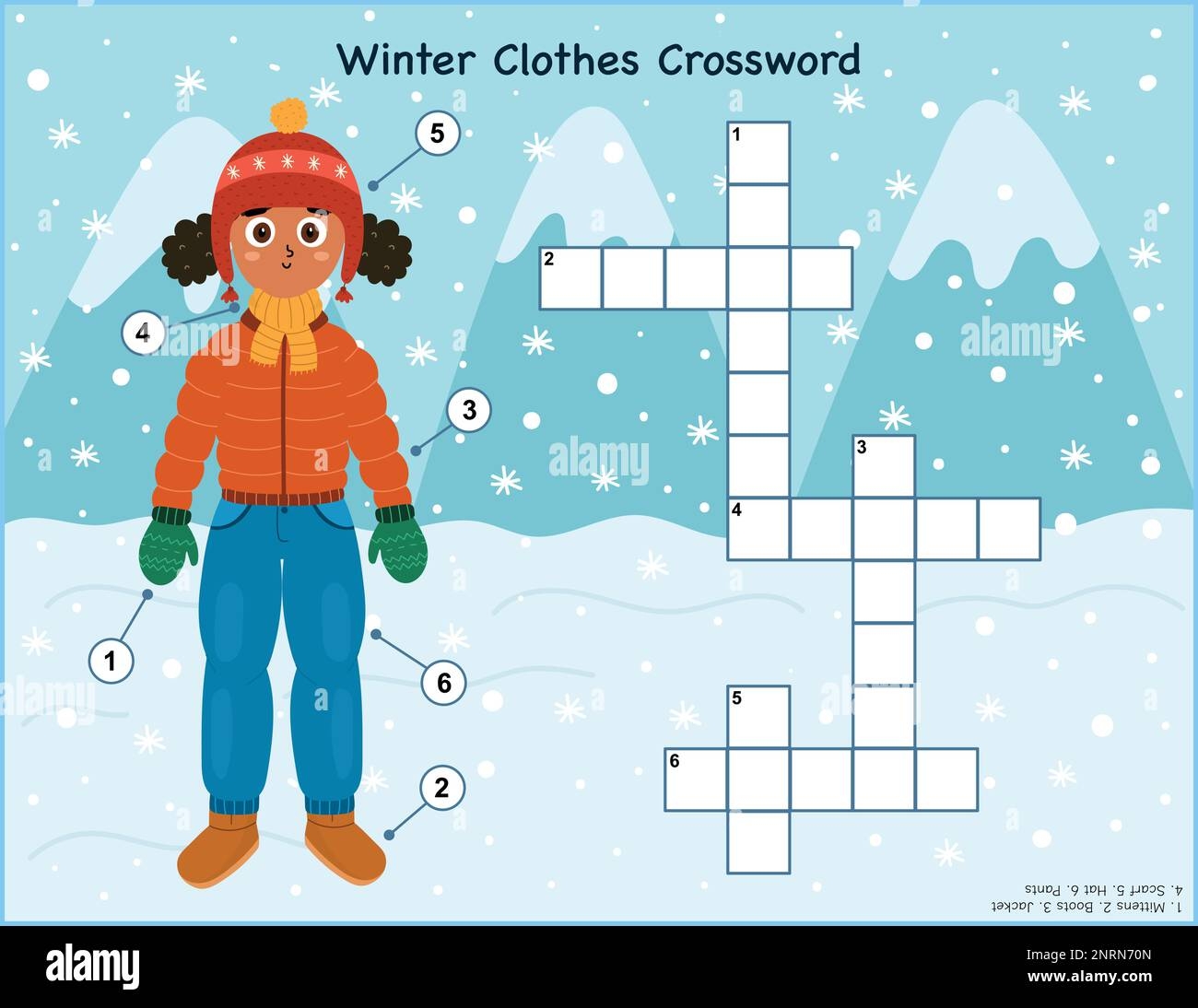 Winter Clothes Crossword Puzzle For Kids Educational Game With Cute Girl Stock Vector Image Art Alamy
