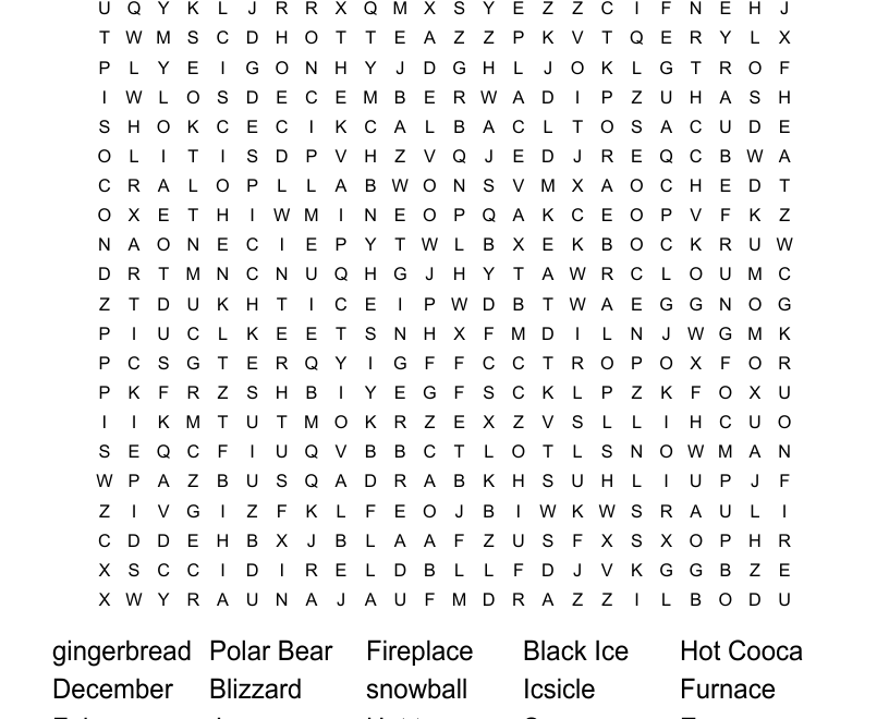 Winter Crossword Puzzle Word Search WordMint