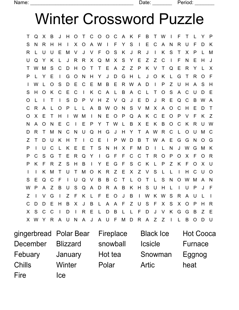 Winter Crossword Puzzle Word Search WordMint Winter Crossword Puzzle Word Search WordMint