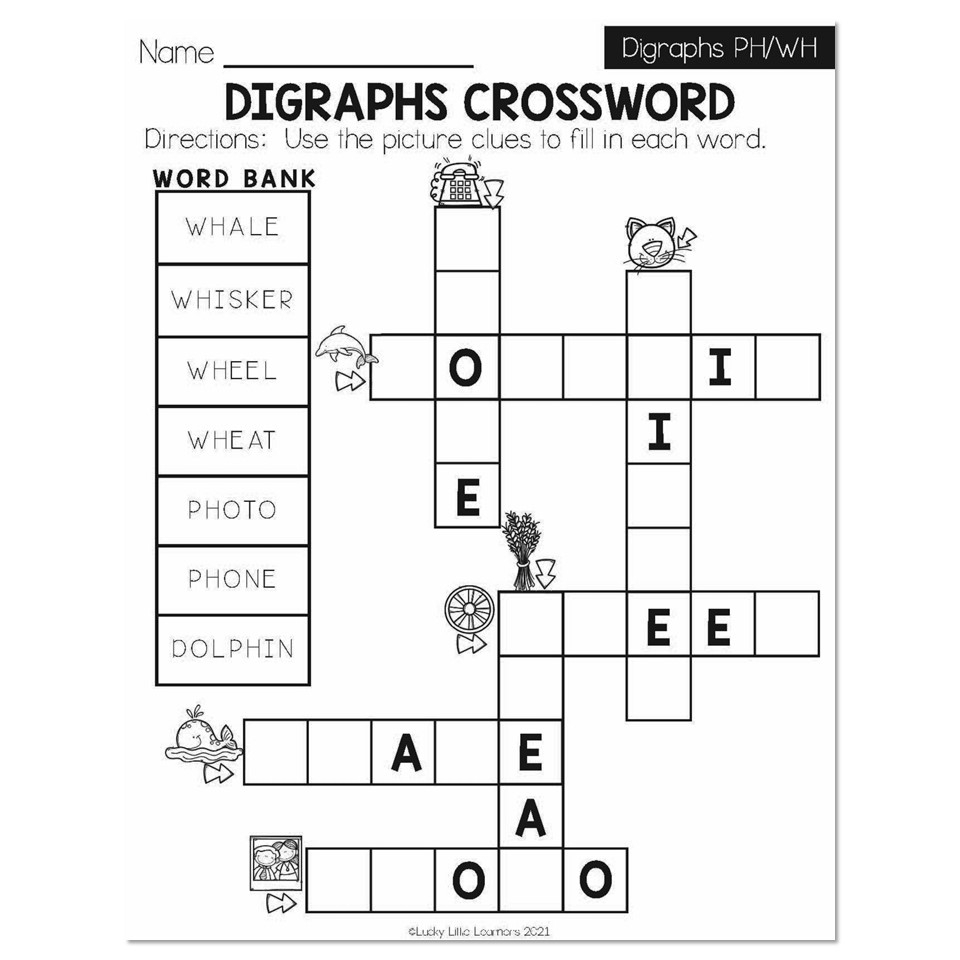 Winter Early Finishers 1st Grade ELA Digraph PH And WH Digraphs Crossword Lucky Little Learners