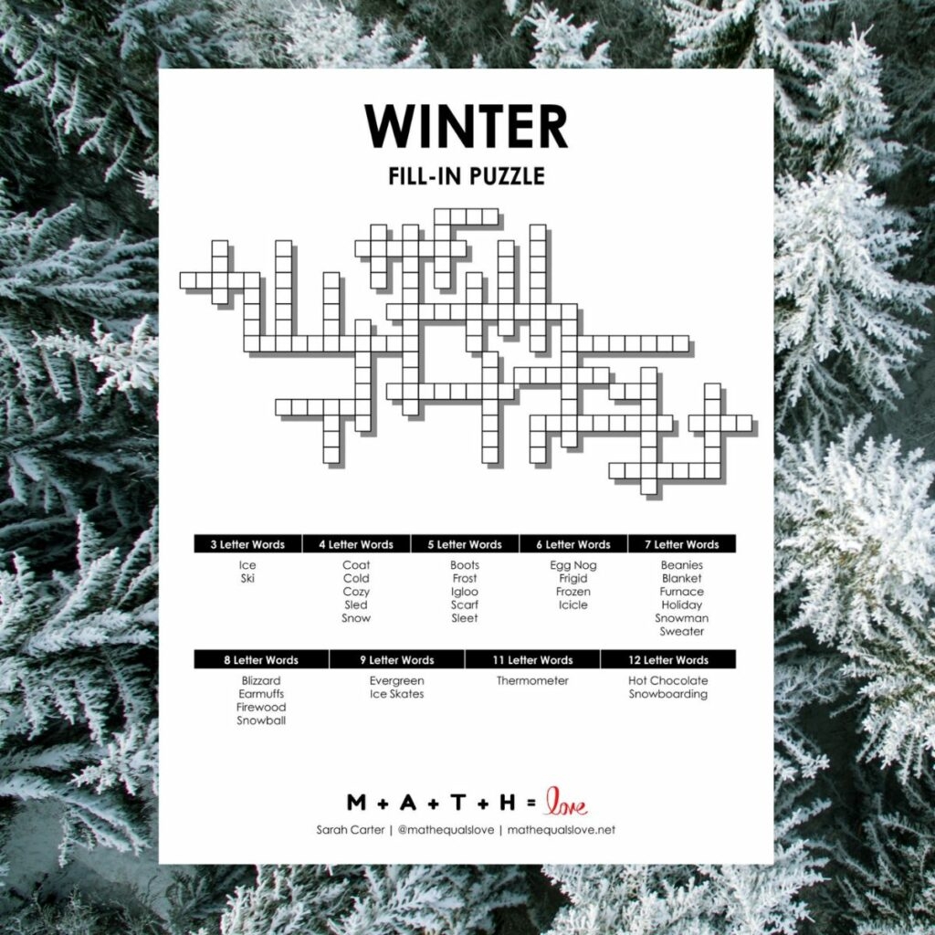 Winter Fill In Puzzle FREE Printable PDF 