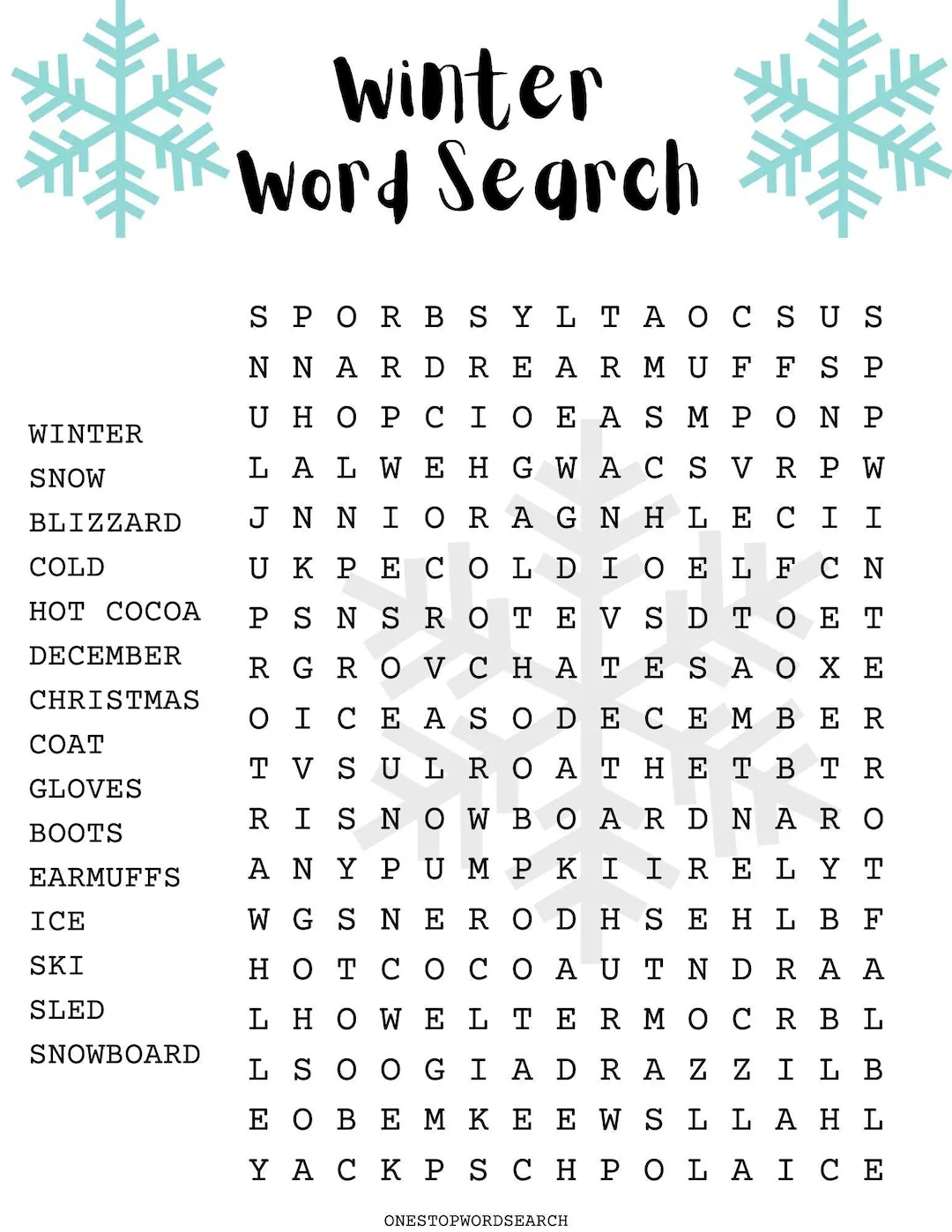 Winter Word Search Puzzle With Answer Sheet Seasonal Puzzles Family Activities Children s Puzzles Etsy