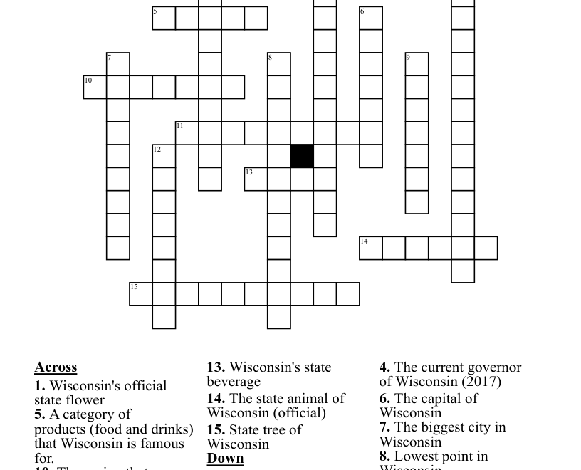 Wisconsin Crossword Puzzle WordMint
