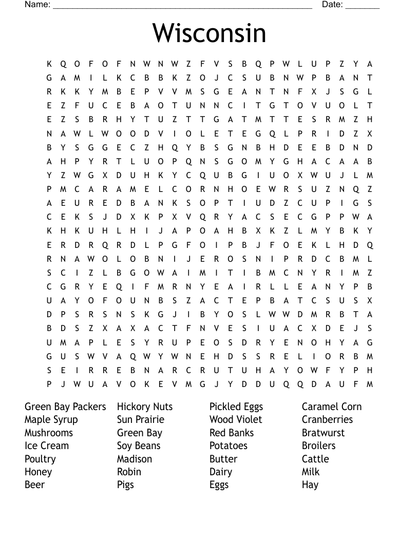 Wisconsin Word Search WordMint