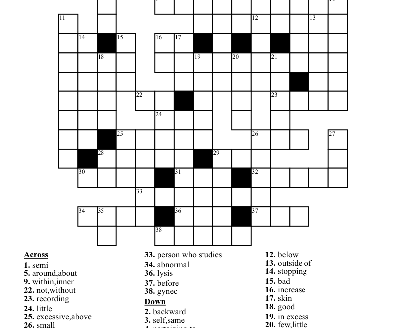 Word Parts List 1 5 Crossword WordMint