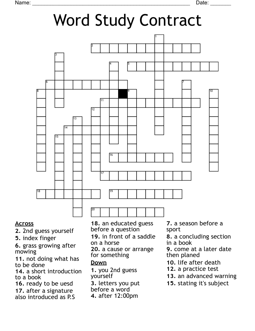 Word Study Contract Crossword WordMint