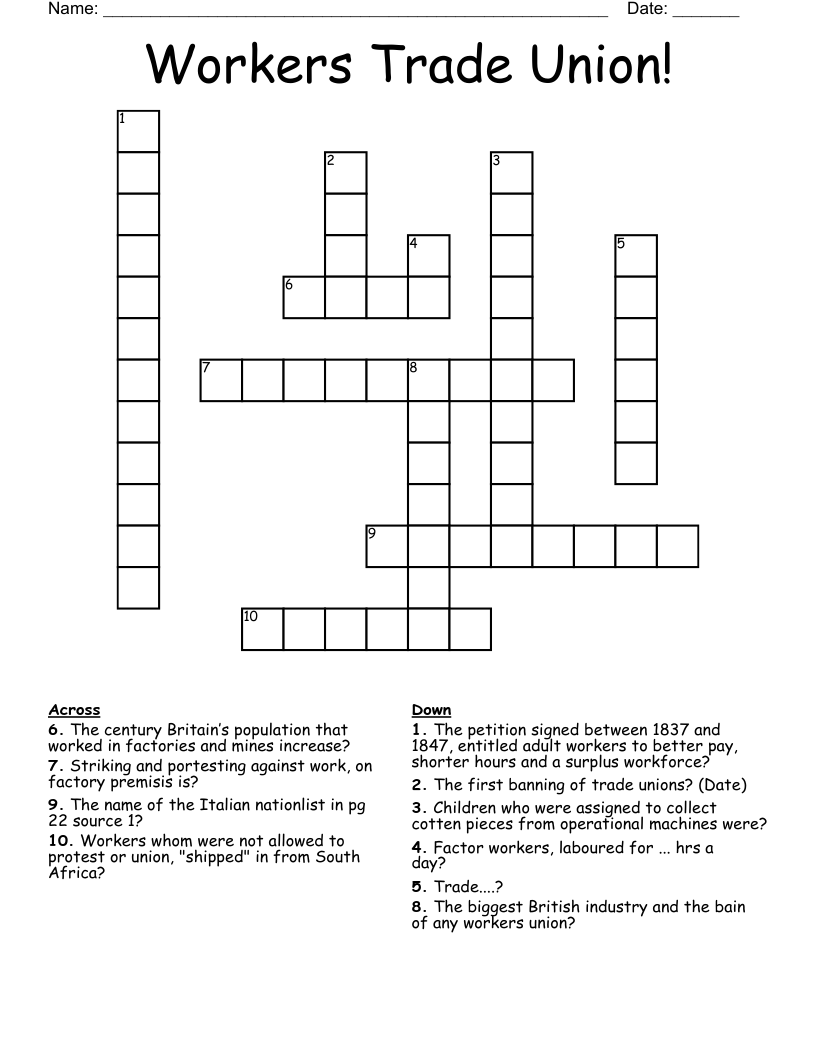 Workers Trade Union Crossword WordMint