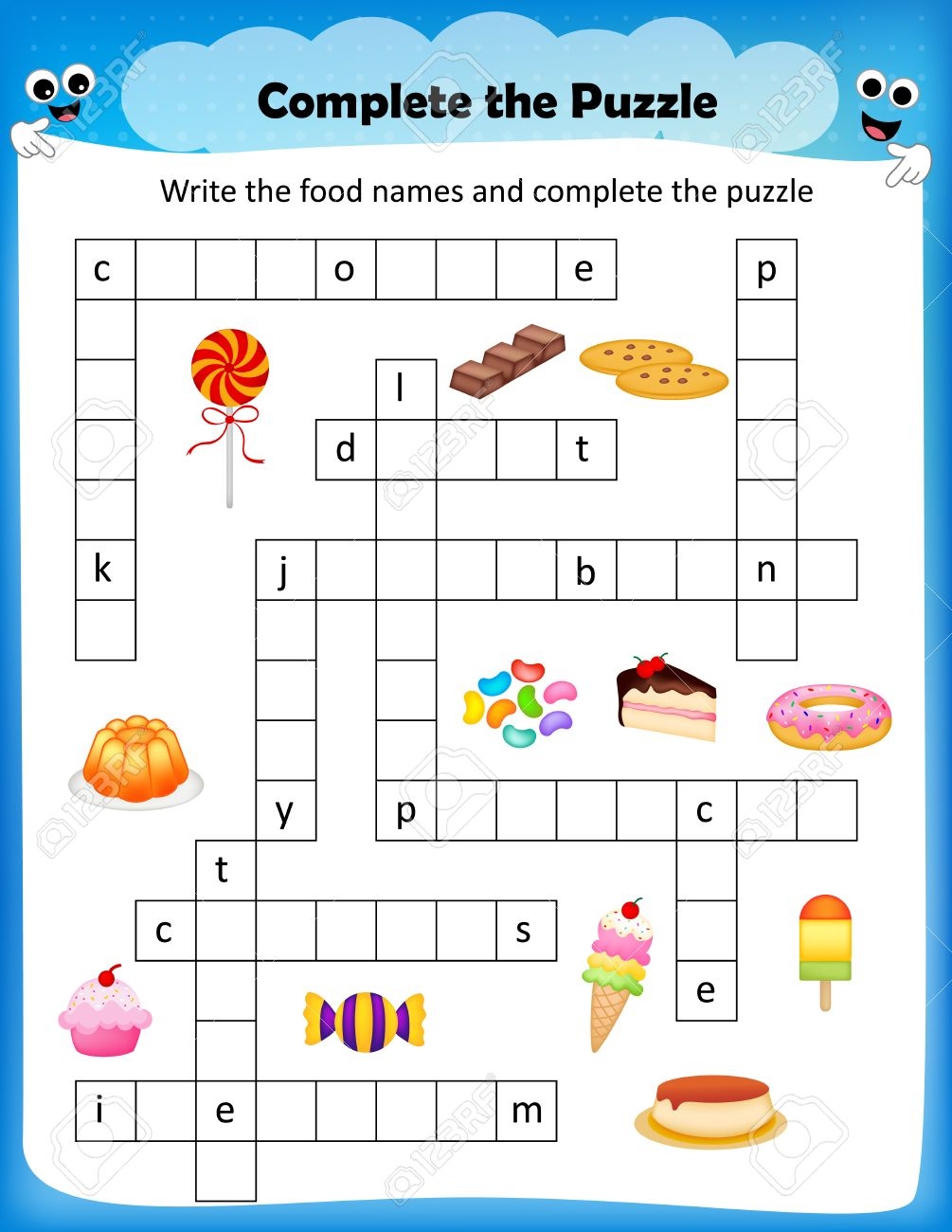 Worksheet Complete The Crossword Puzzle Sweets Worksheet For Preschool Kids Royalty Free SVG Cliparts Vectors And Stock Illustration Image 68973931 Worksheet Complete The Crossword Puzzle Sweets Worksheet For Preschool Kids Royalty Free SVG Cliparts Vectors And Stock Illustration Image 68973931