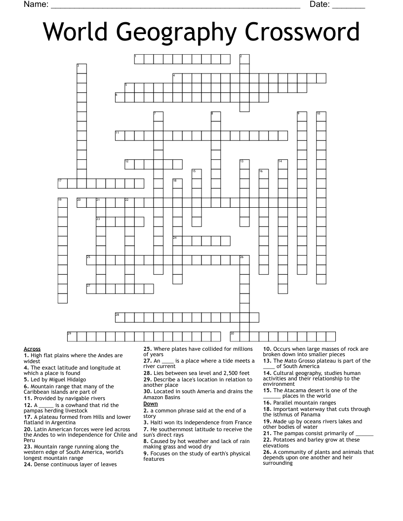 World Geography Crossword WordMint