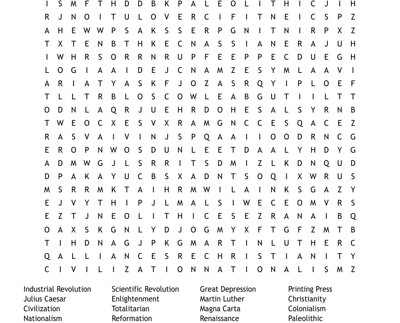 World History Word Search WordMint