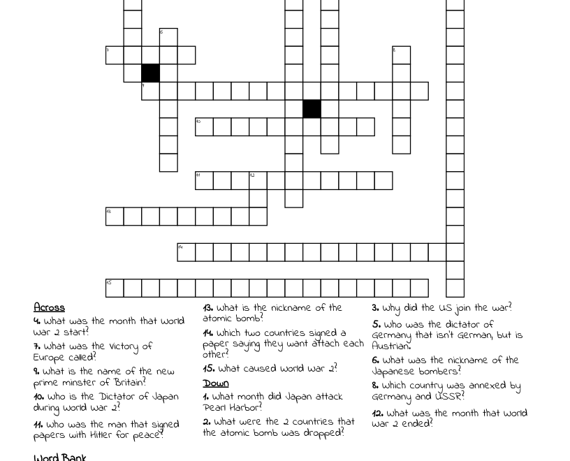 World War 2 Crossword Puzzle WordMint
