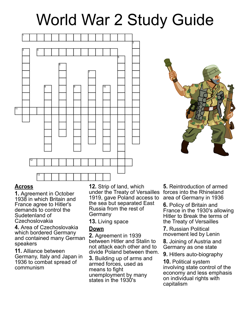 World War 2 Crossword Printable World War 2 Crossword Printable