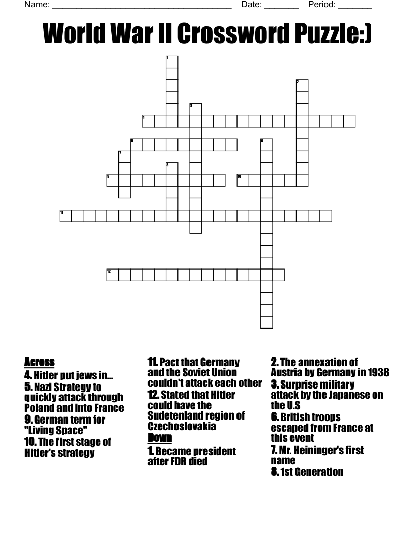 World War II Crossword Puzzle WordMint World War II Crossword Puzzle WordMint