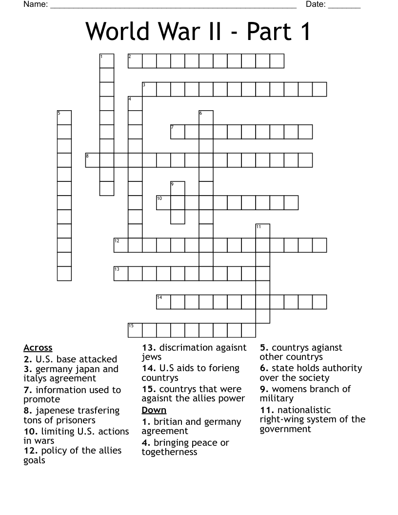 World War II Part 1 Crossword WordMint World War II Part 1 Crossword WordMint