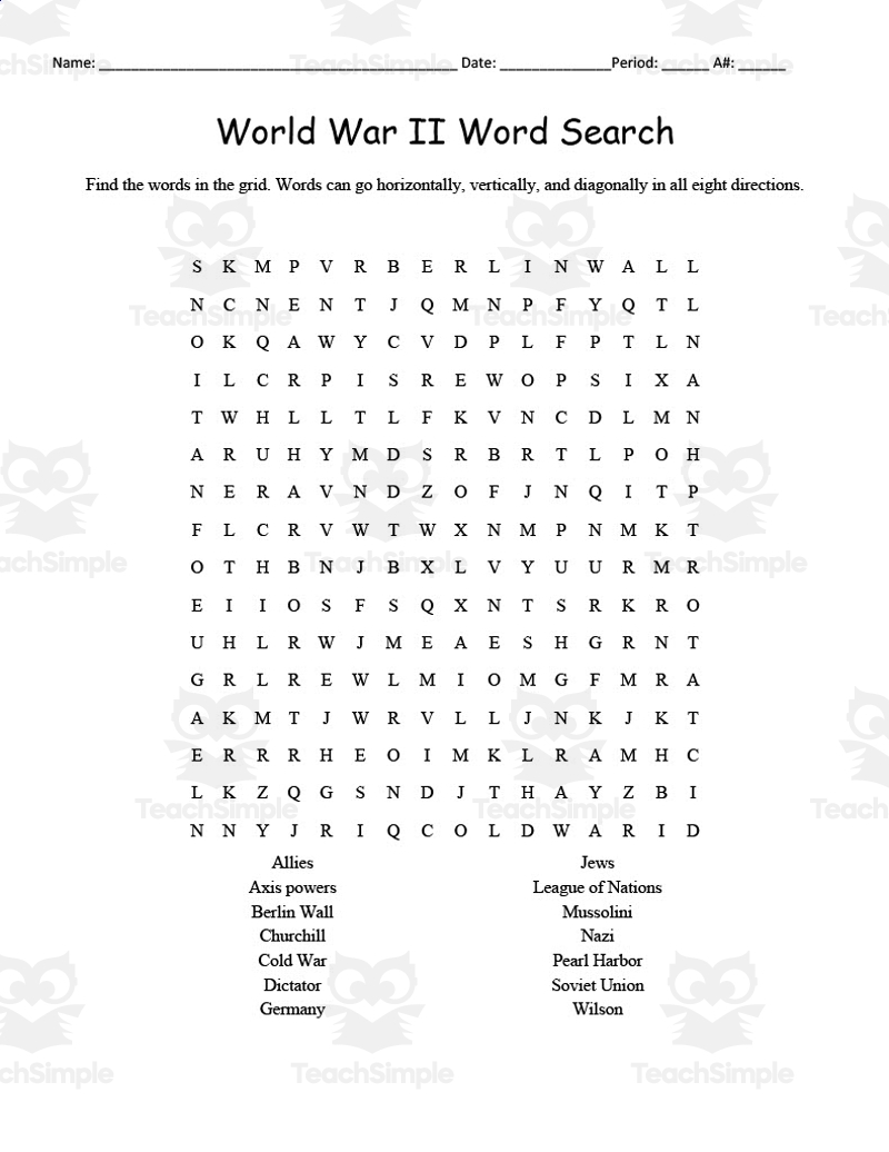 World War II Word Search And Definitions Packet By Teach Simple