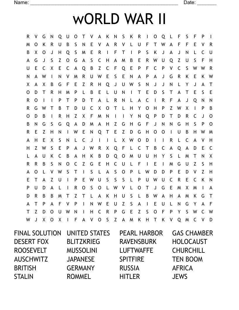 WORLD WAR II Word Search WordMint WORLD WAR II Word Search WordMint