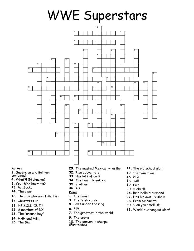 WWE Superstars Crossword WordMint