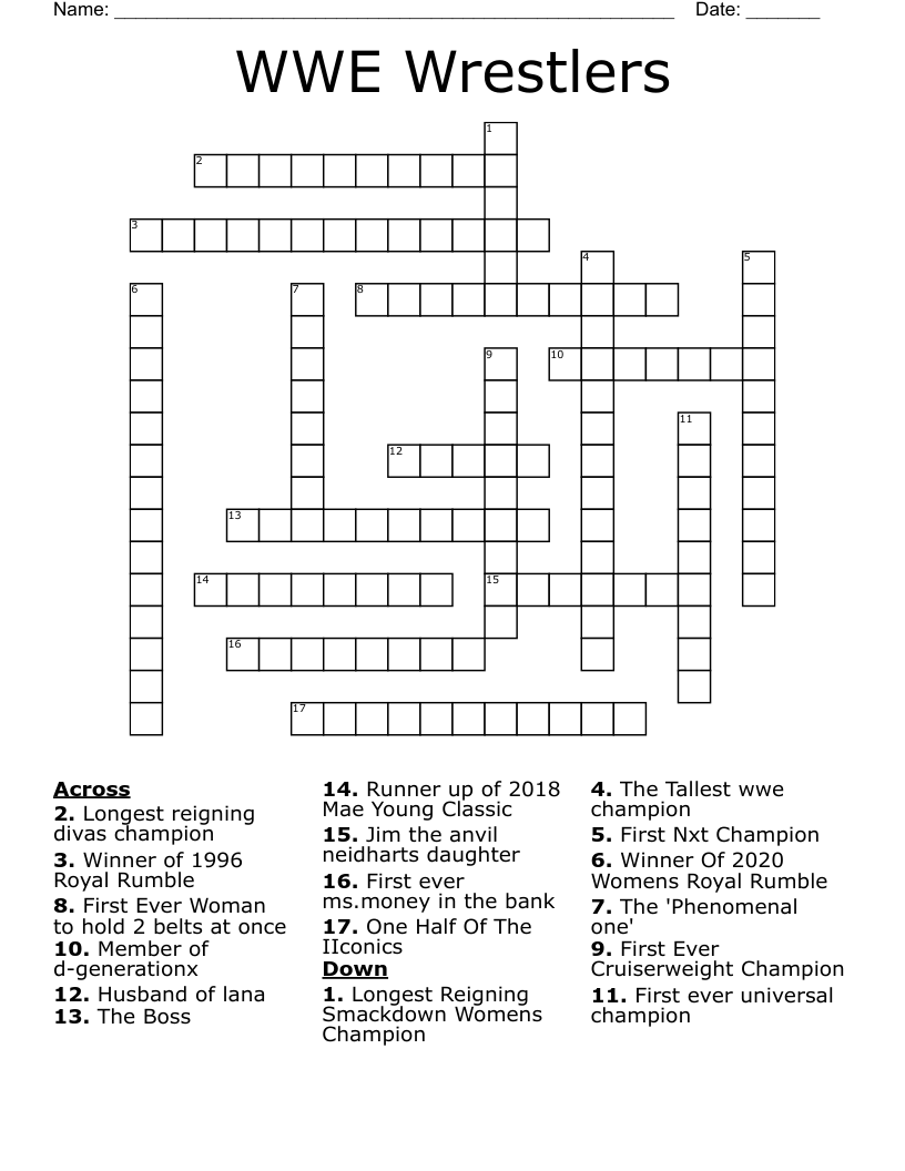 WWE Wrestlers Crossword WordMint