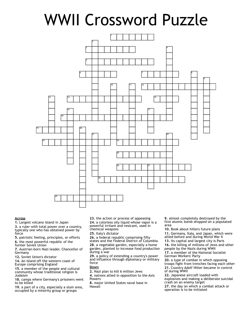 WWII Crossword Puzzle WordMint WWII Crossword Puzzle WordMint