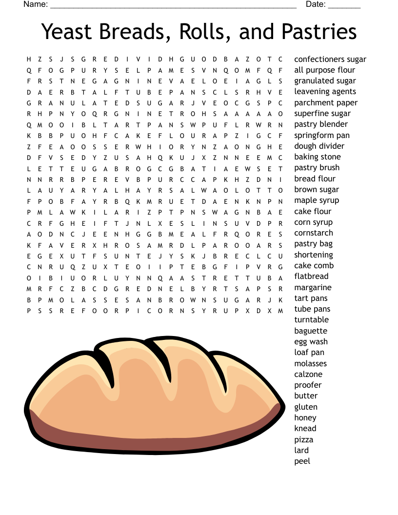 Quick Breads Printable Worksheet Word Scramble Crossword
