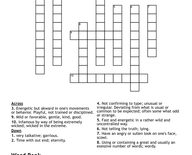 10 Vocabulary Words Crossword WordMint