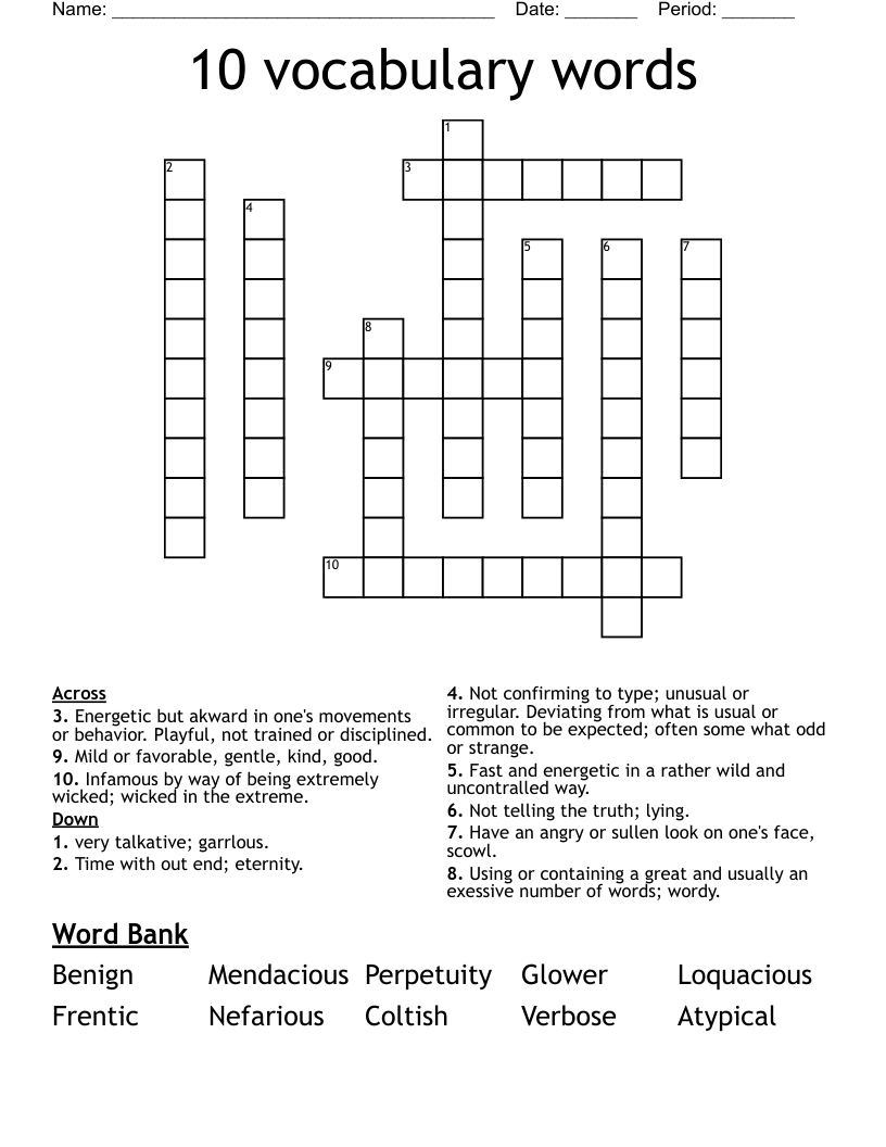 10 Vocabulary Words Crossword WordMint 10 Vocabulary Words Crossword WordMint