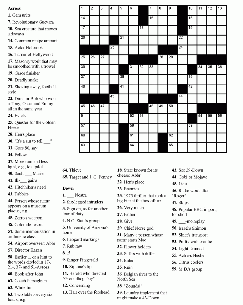 Printable Adult Crossword Puzzle