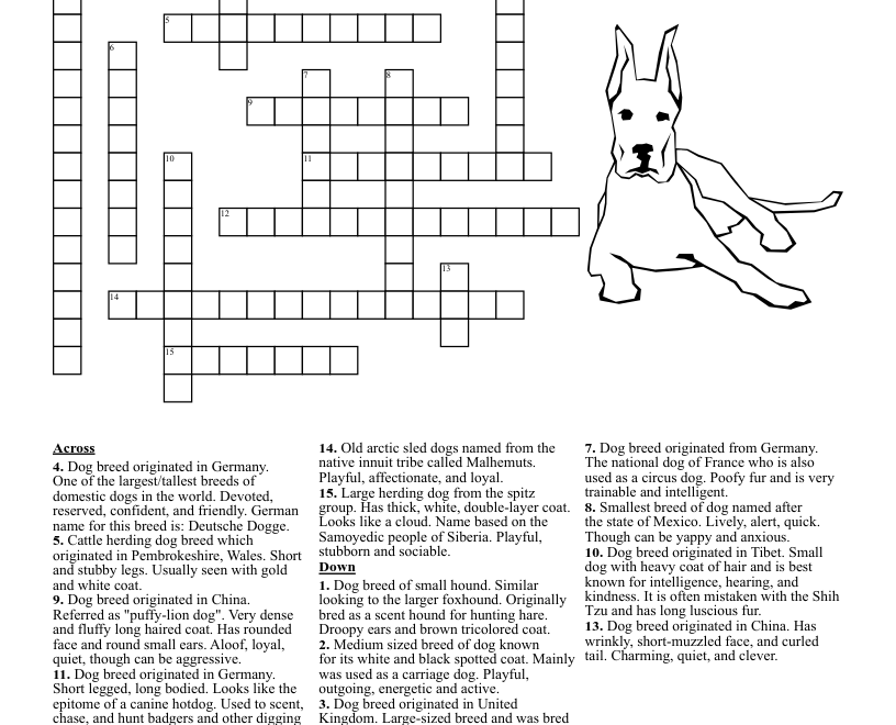 15 Dog Breed Crossword Puzzle WordMint
