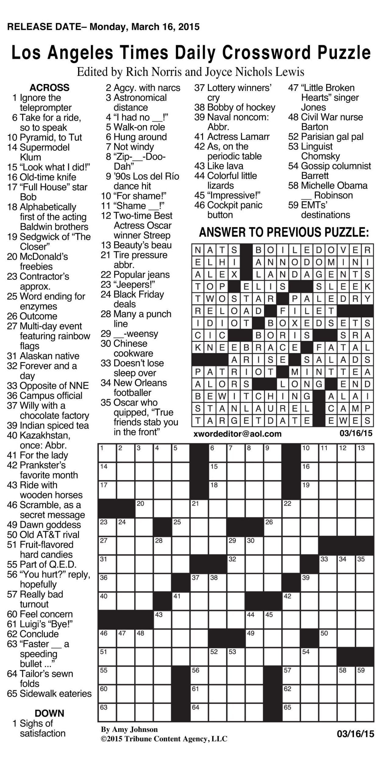 Frwee Printable Daily Crosswords Frwee Printable Daily Crosswords