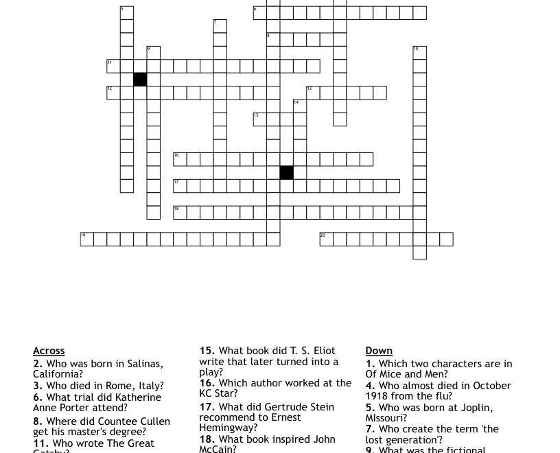 1920 Crossword WordMint