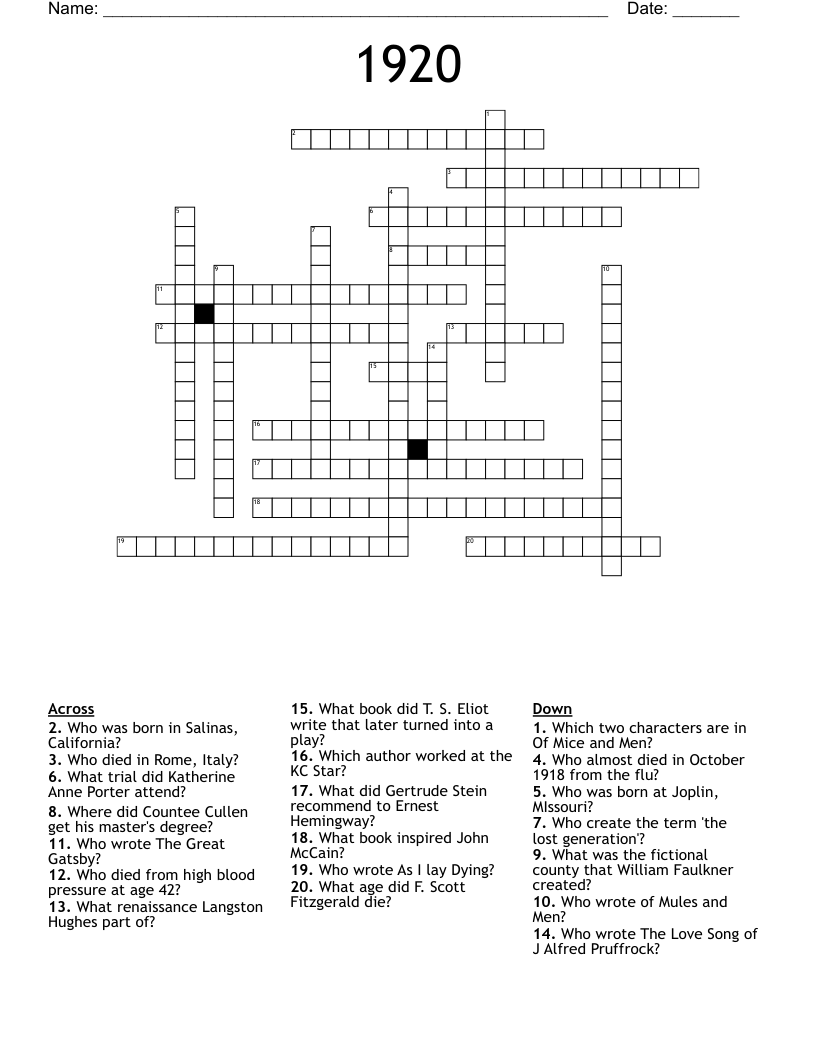 1920 Crossword WordMint