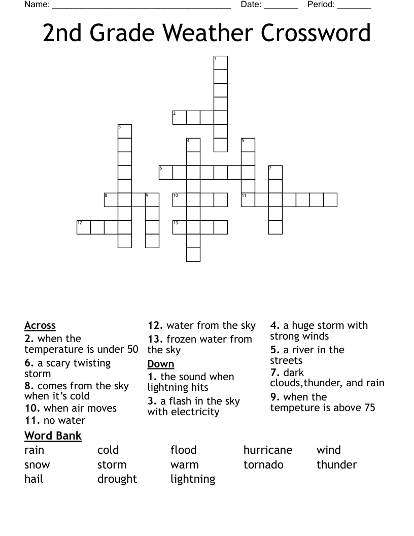 Printable Crossword Puzzles For 2nd Graders