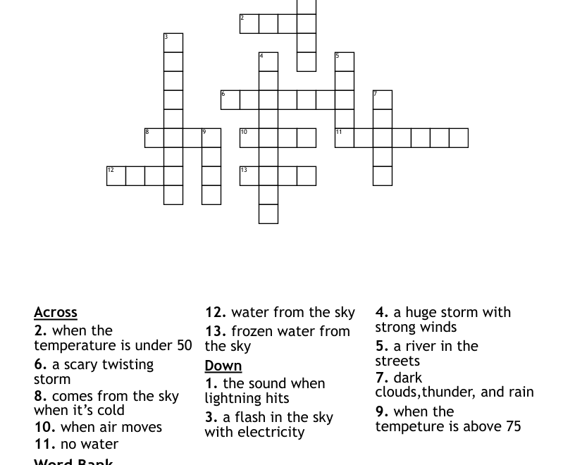2nd Grade Weather Crossword WordMint