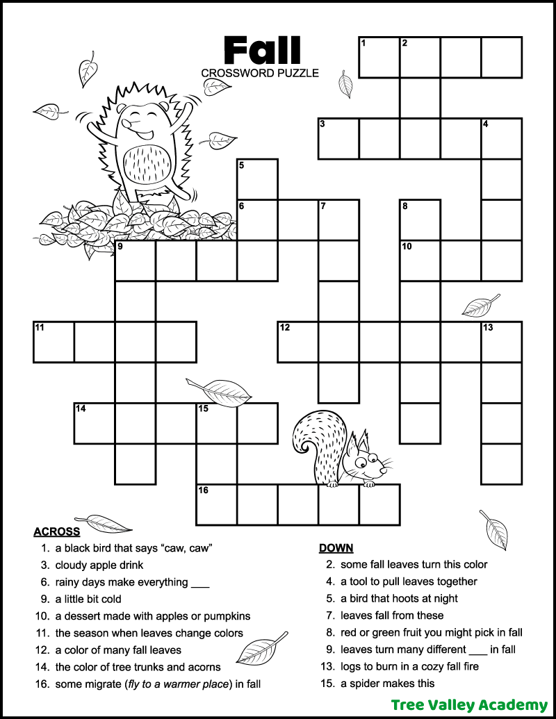 Printable Crossword Puzzle For 10 Year Old