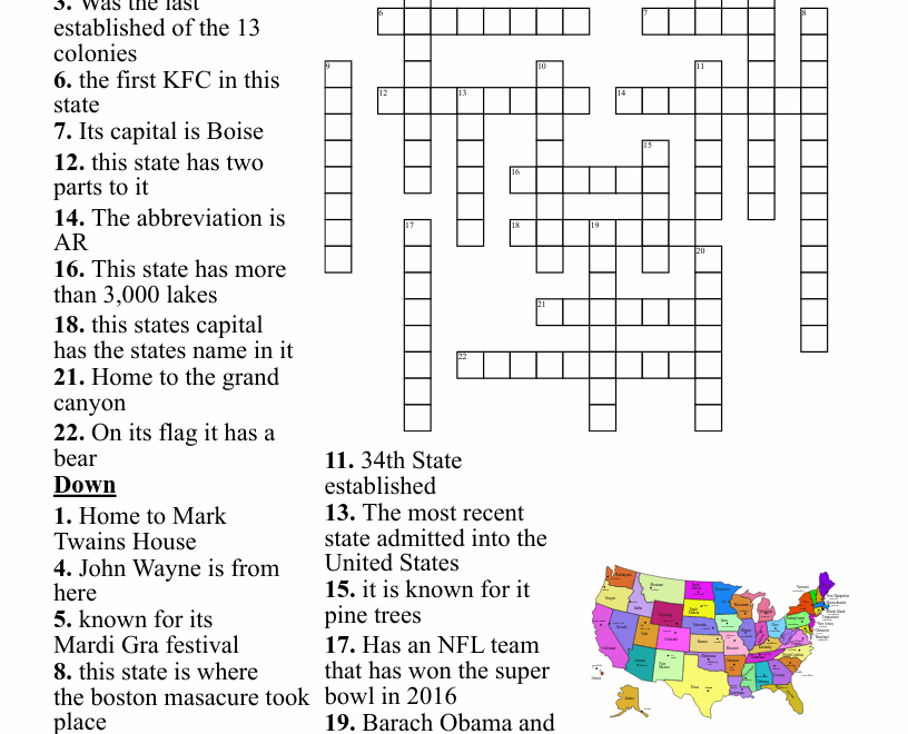 50 States Crossward Puzzle Crossword WordMint