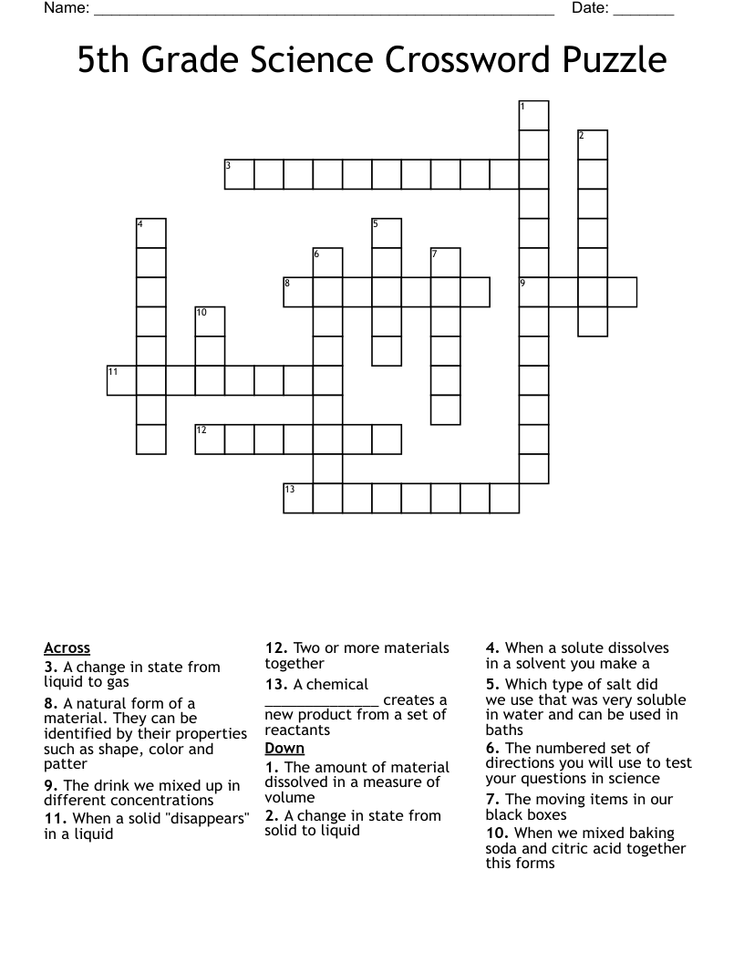 Printable Science Crossword Puzzles