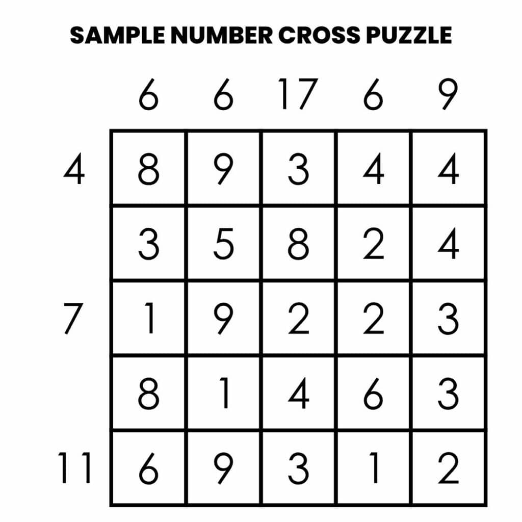 5x5 Number Cross Puzzles Math Love