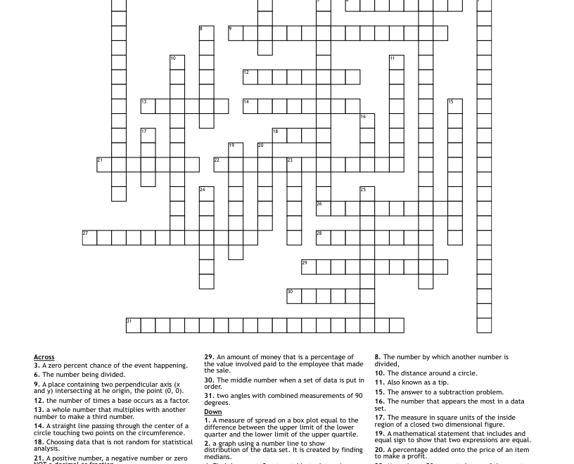 7th Grade Math Vocabulary Crossword WordMint